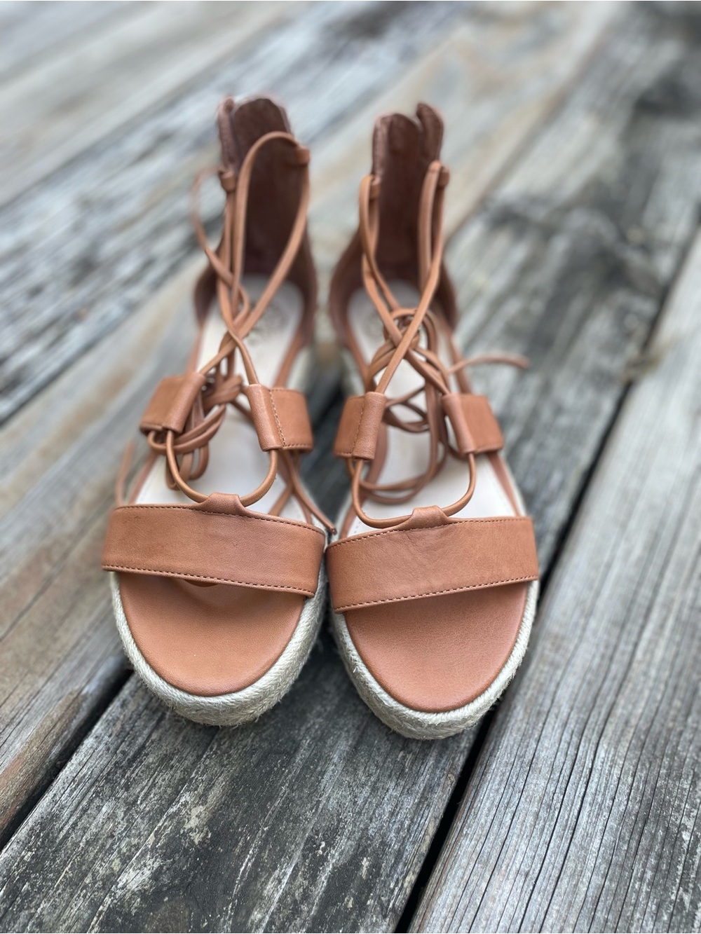 Vince Camuto Cognac Lace-Up Espadrille Sandals